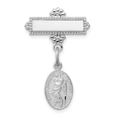 Sterling Silver Rhodium-plated Saint Christopher Medal Pin