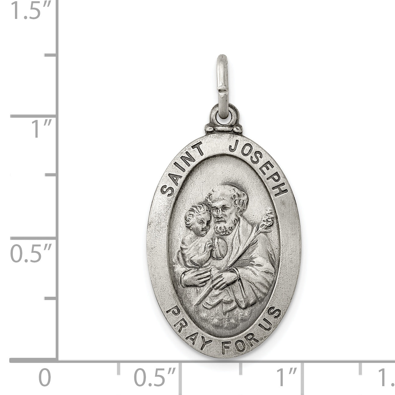 Antiqued 925 Sterling Silver Saint Joseph Medal Pendant Vintage Inspired