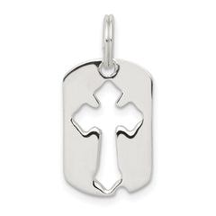 Sterling Silver Rhodium-plated Dog Tag Cross Charm