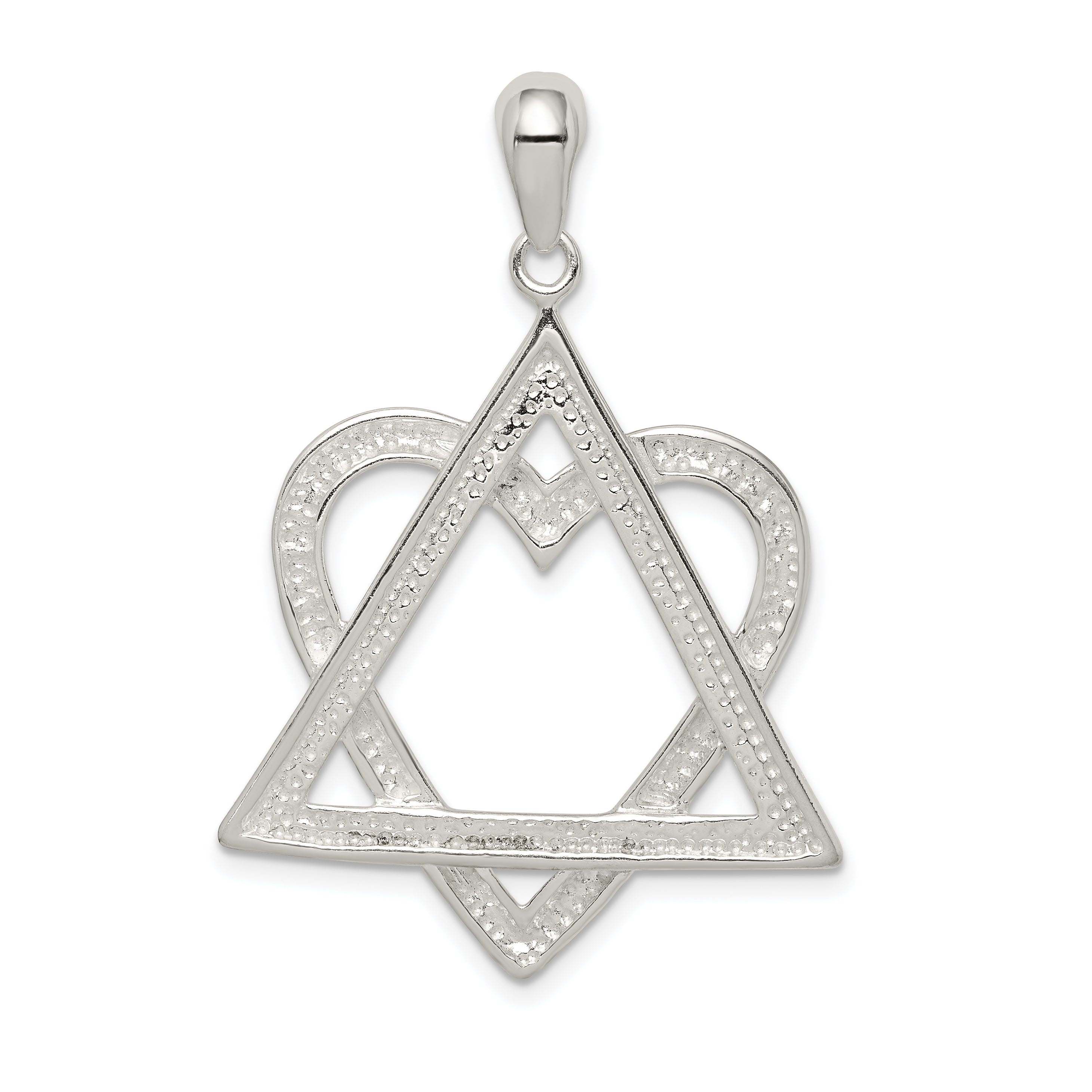 Sterling Silver 925 Star of David Heart Pendant with Polished Anti-Tarnish Finish