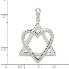 Sterling Silver 925 Star of David Heart Pendant with Polished Anti-Tarnish Finish