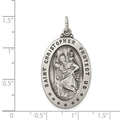 Sterling Silver 925 Antiqued St. Christopher Engravable Pendant by Sophia Jewelers