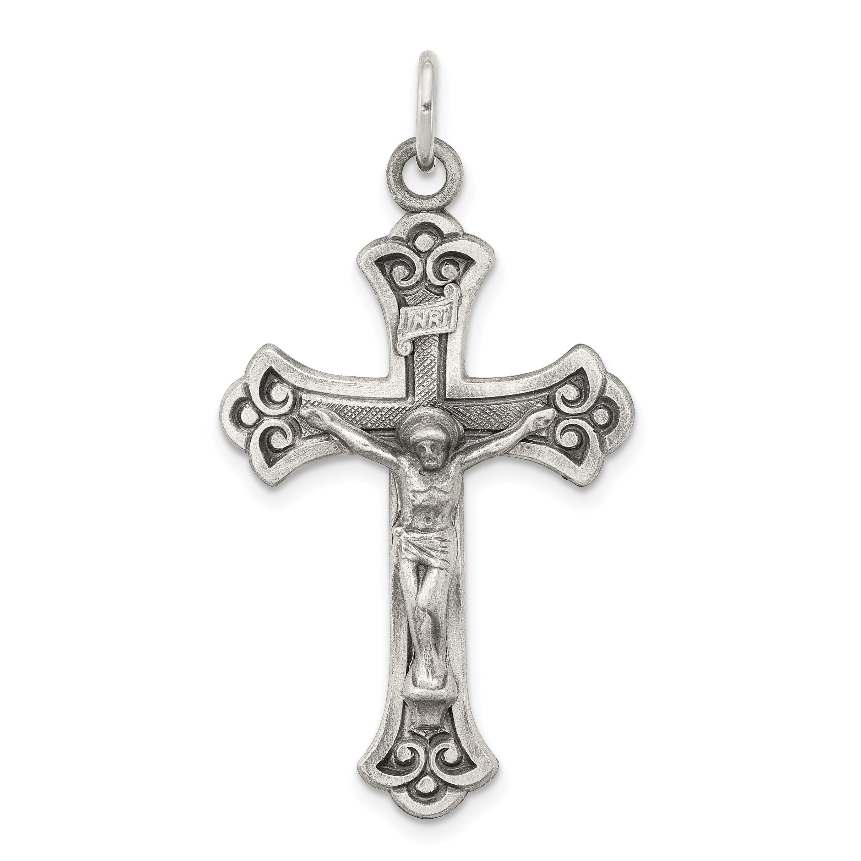 Sterling Silver Antiqued INRI Crucifix Pendant