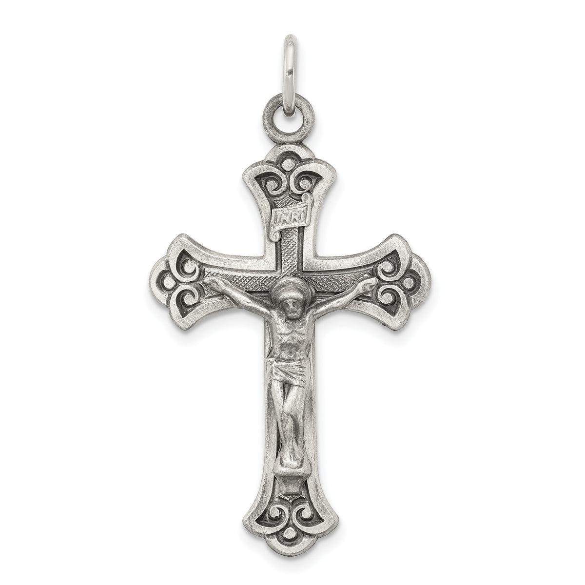 Sterling Silver Antiqued INRI Crucifix Pendant