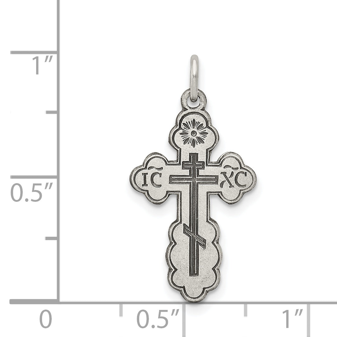 Sterling Silver 925 Eastern Orthodox Cross Charm with Polished Antiqued Finish