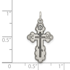 Sterling Silver 925 Eastern Orthodox Cross Charm with Polished Antiqued Finish