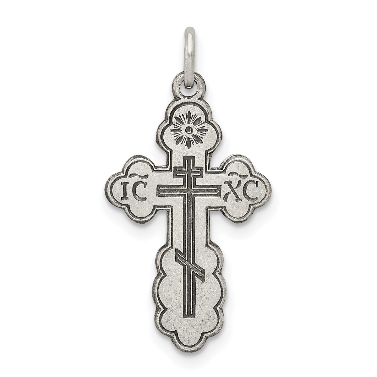 Sterling Silver Antiqued Eastern Orthodox Cross Charm