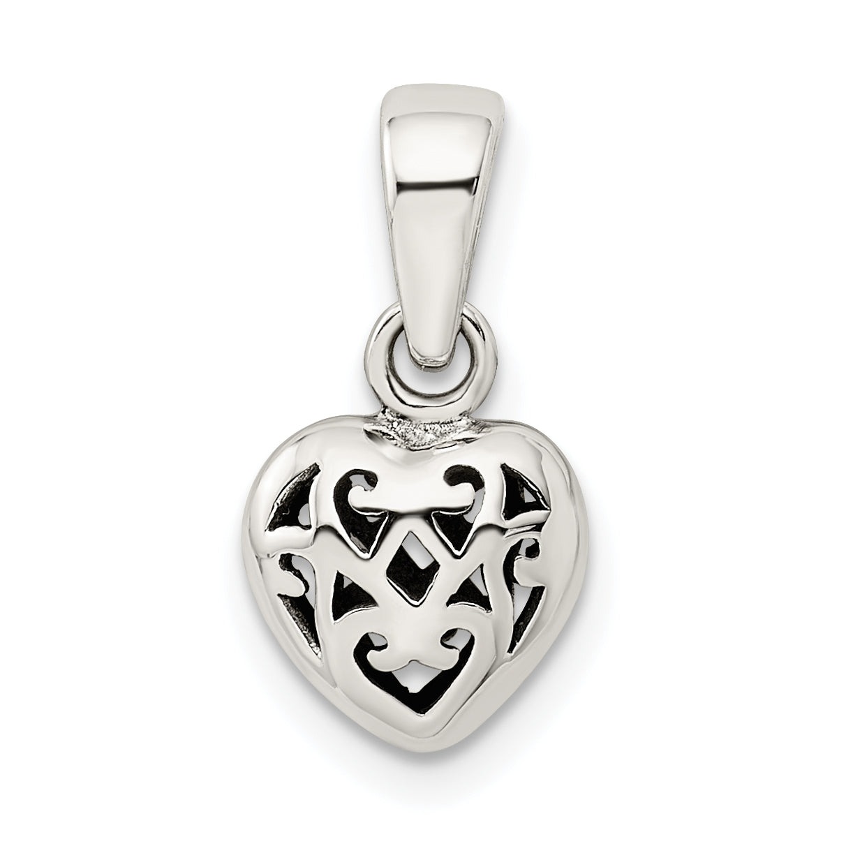 Sophia Jewelers 925 Sterling Silver Antique Polished Puff Heart Charm