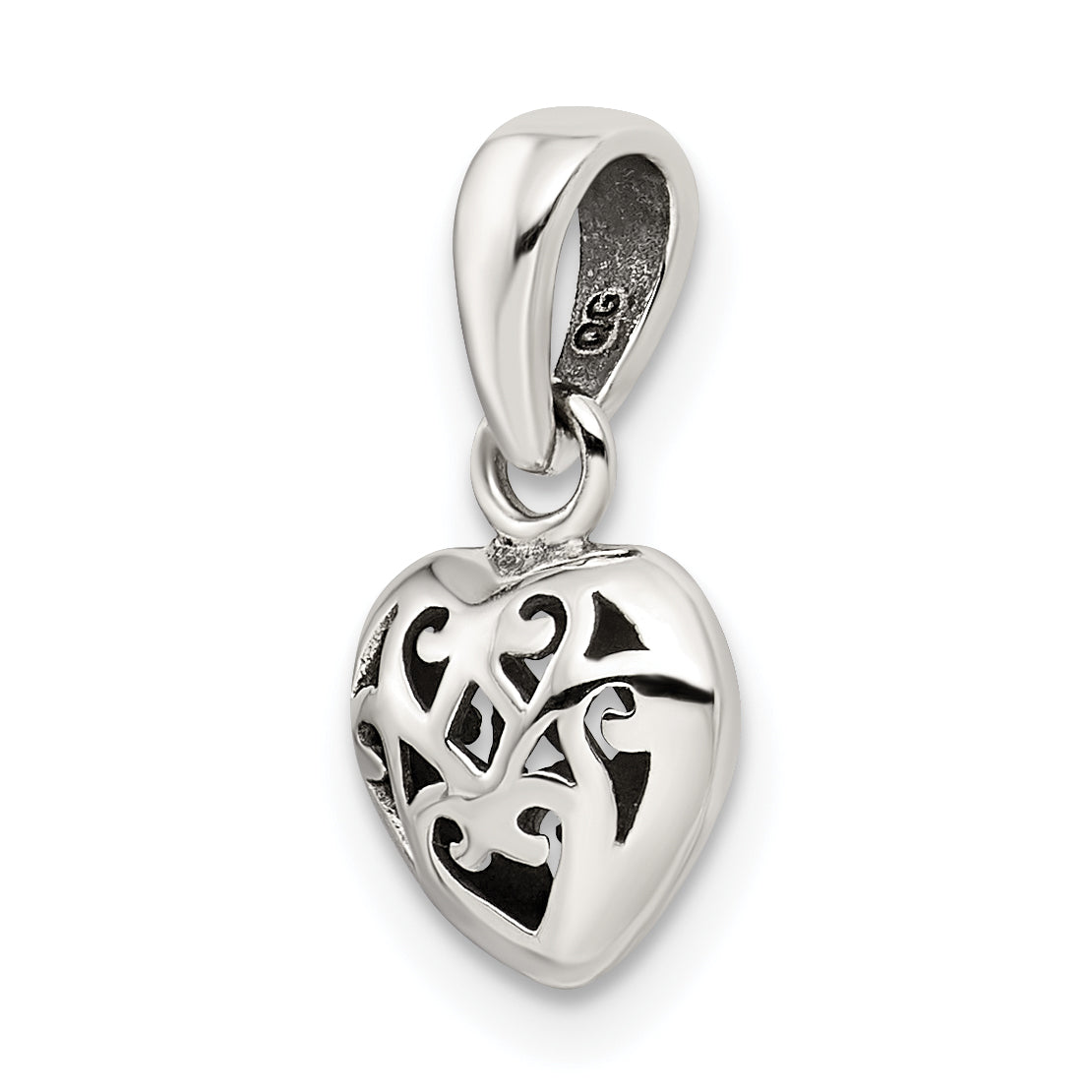 Sophia Jewelers 925 Sterling Silver Antique Polished Puff Heart Charm