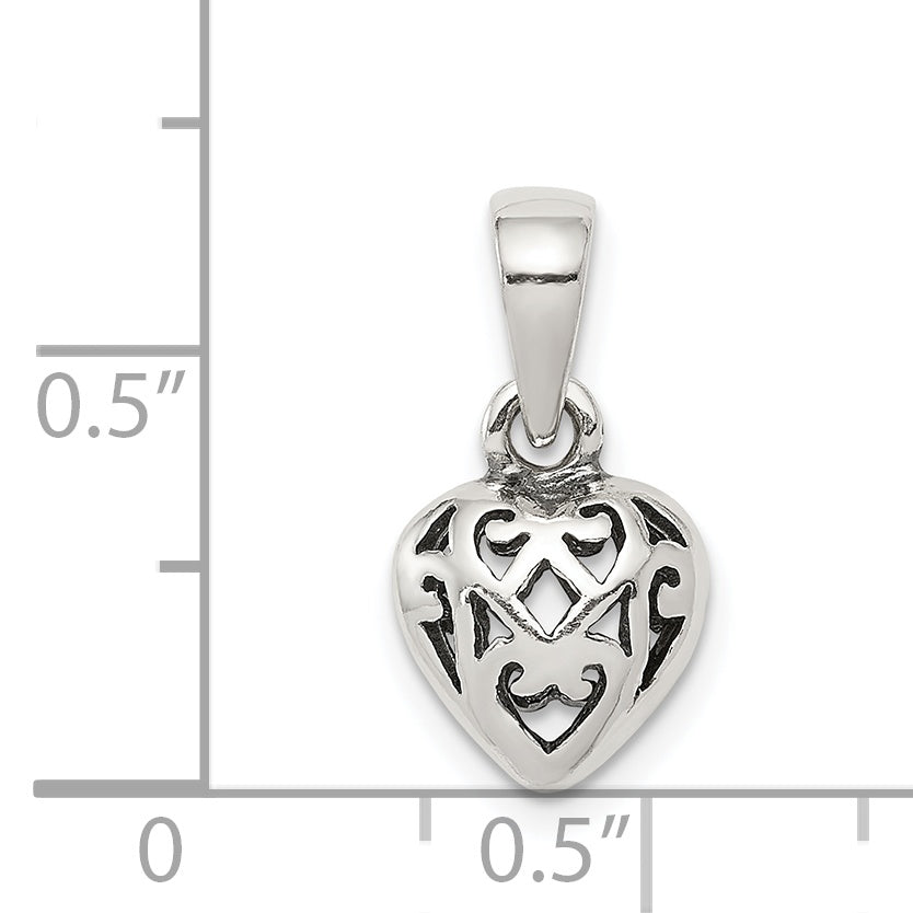 Sophia Jewelers 925 Sterling Silver Antique Polished Puff Heart Charm