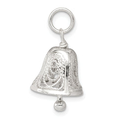 Sterling Silver 925 Rhodium-Plated Bell Charm with Polished Finish