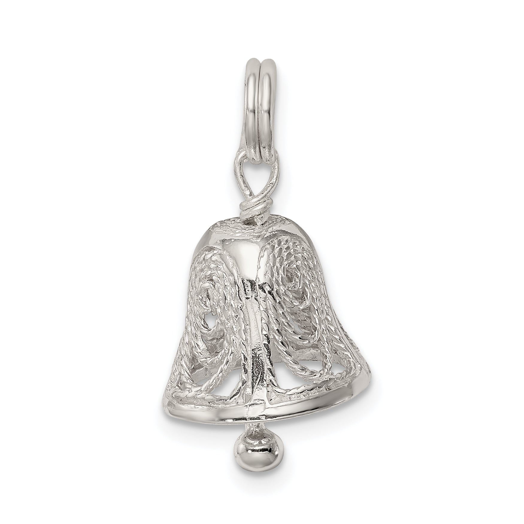 Sterling Silver 925 Rhodium-Plated Bell Charm with Polished Finish