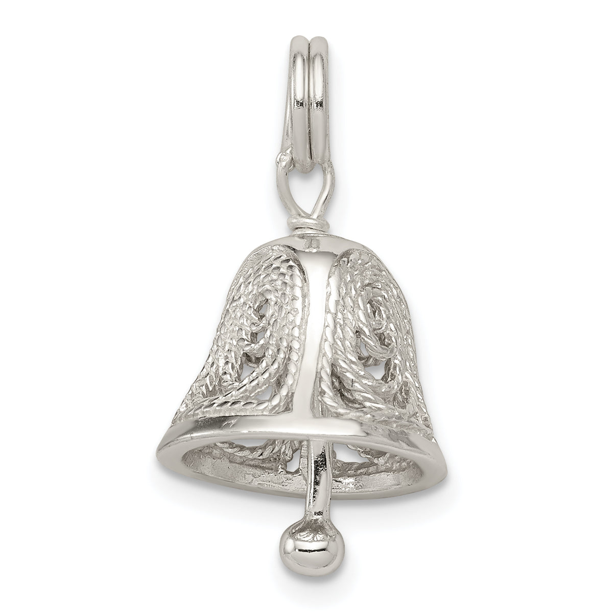 Sterling Silver Rhodium-plated Bell Charm