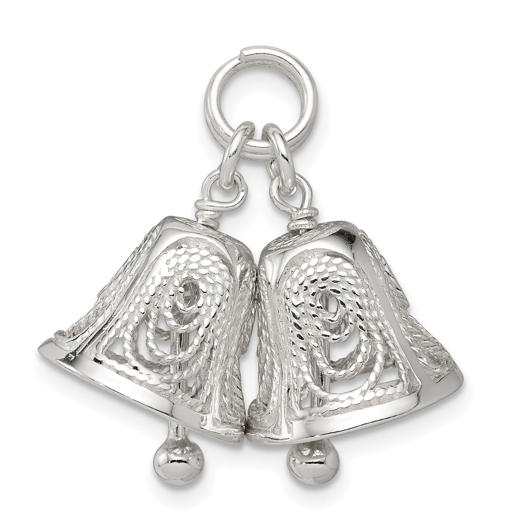 Sterling Silver 925 Bells Charm with Polished Anti-Tarnish Finish