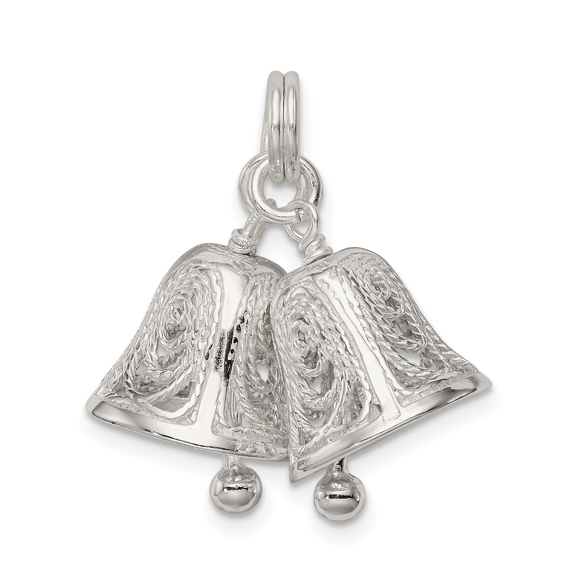 Sterling Silver 925 Bells Charm with Polished Anti-Tarnish Finish