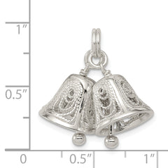 Sterling Silver 925 Bells Charm with Polished Anti-Tarnish Finish