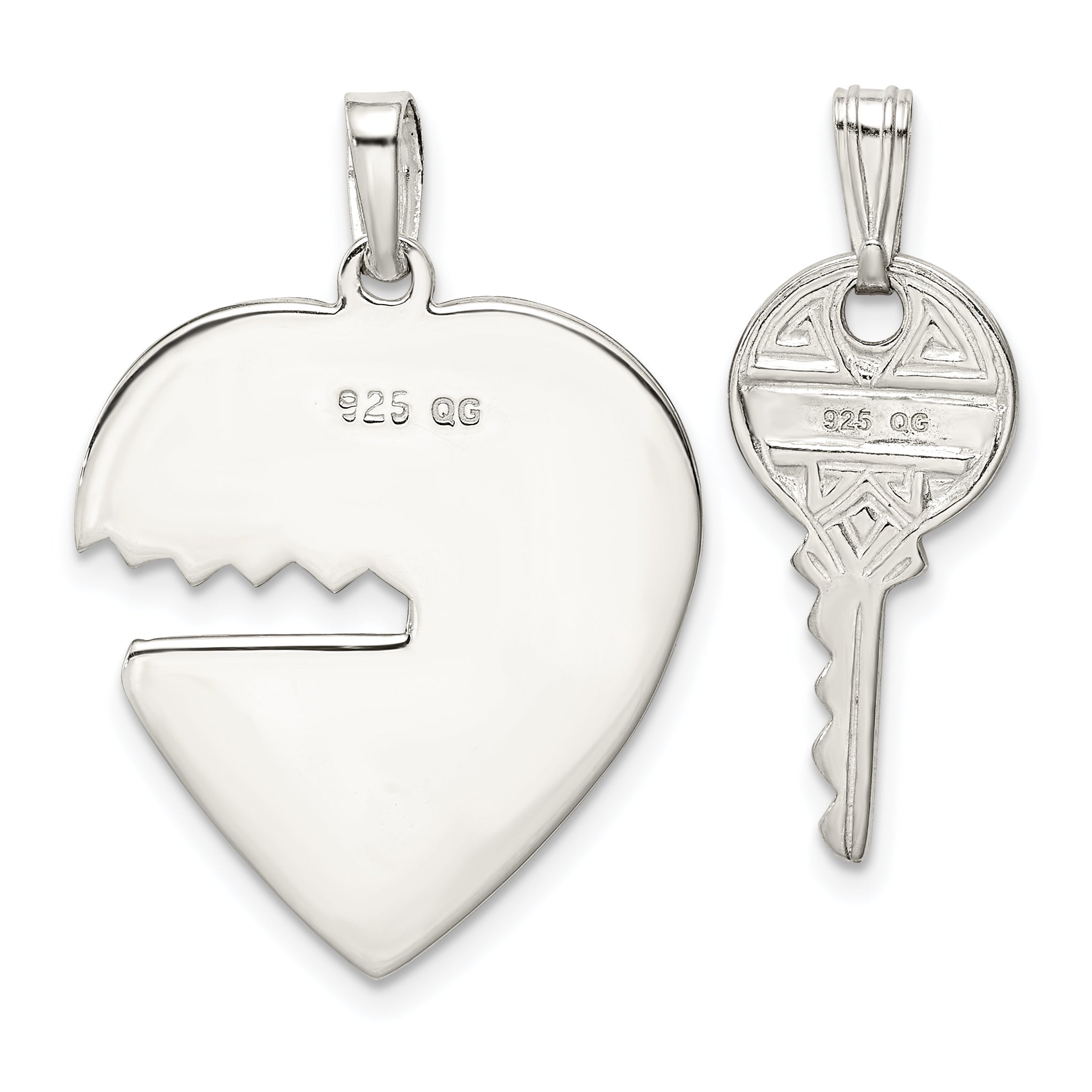 Sophia Jewelers Sterling Silver 925 Heart and Key Polished Charm