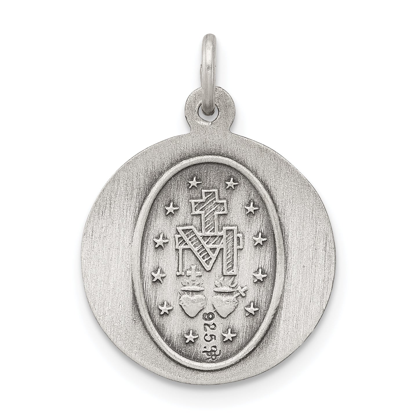 Antiqued Sterling Silver 925 Miraculous Medal Pendant Vintage Style