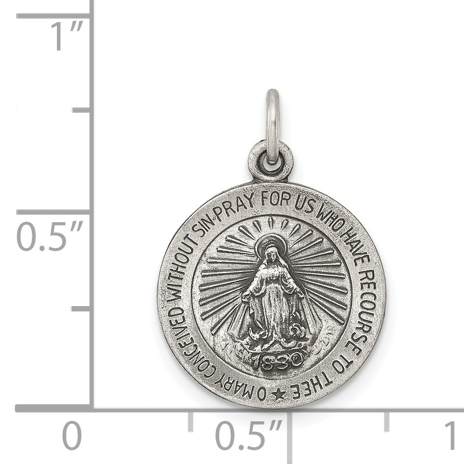 Antiqued Sterling Silver 925 Miraculous Medal Pendant Vintage Style