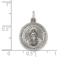 Antiqued Sterling Silver 925 Miraculous Medal Pendant Vintage Style