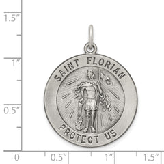 Sterling Silver 925 Saint Florian Medal Pendant with Antiqued Finish