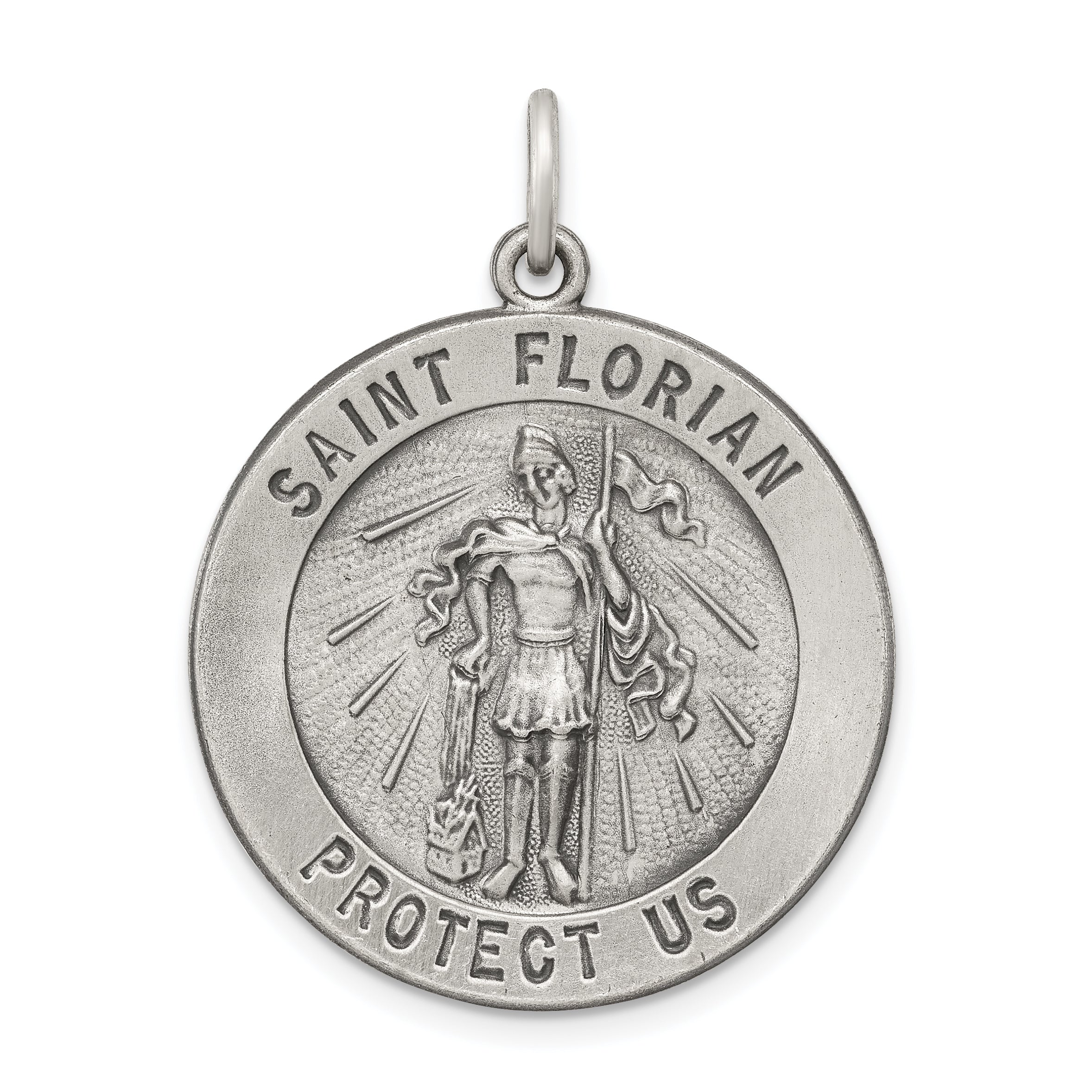 Sterling Silver Antiqued Saint Florian Medal