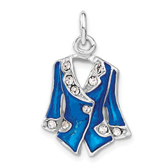 Sterling Silver Blue Enameled and Crystal Jacket Charm
