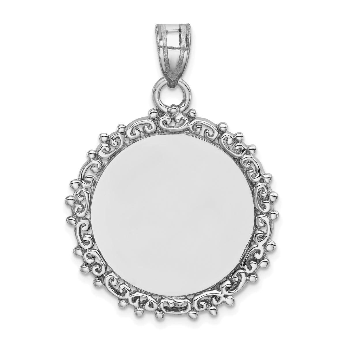 Sterling Silver Rh-plt Fancy Round Polished Front/Satin Back Pendant