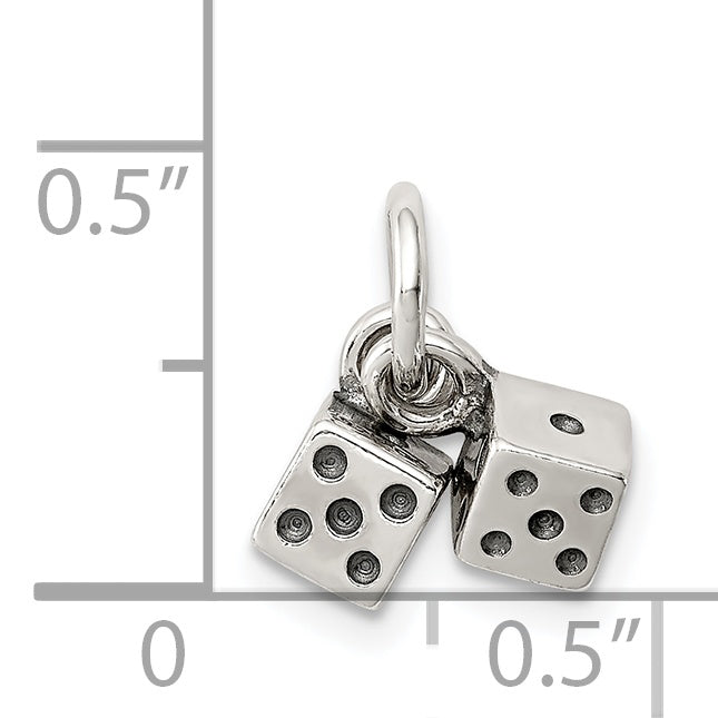 925 Sterling Silver Antique 3D Dice Charm Pendant Elegantly Cast