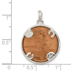 Sophia Jewelers 925 Sterling Silver Men's Hollow Rhodium-Plated Polished Penny Charm