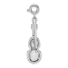 Sterling Silver 925 Violin Charm with Rhodium Finish and Crystals