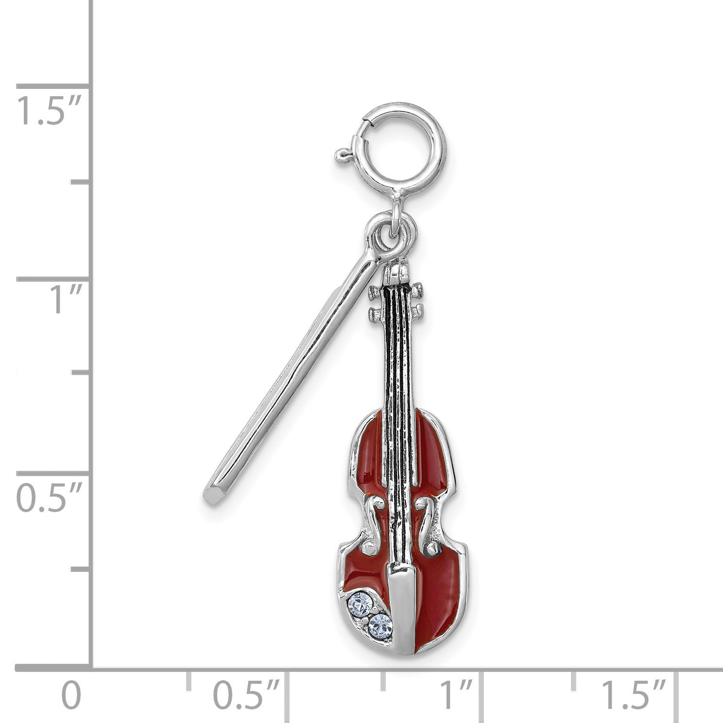 Sterling Silver 925 Violin Charm with Rhodium Finish and Crystals