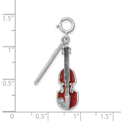 Sterling Silver 925 Violin Charm with Rhodium Finish and Crystals