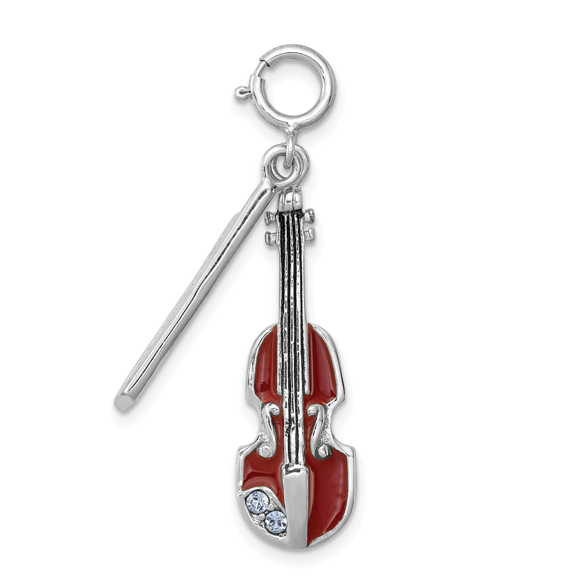 Sterling Silver Rhodium-plated Enameled & Preciosa Crystal Violin Charm