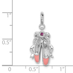 Sterling Silver 925 Ballet Slippers Charm with Pink Crystal and Enamel