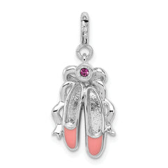 Sterling Silver Rhodium-plated Pink Enameled Ballet Slippers Charm