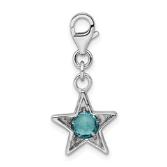 Sterling Silver Rhodium-plated March CZ Birthstone Star Charm