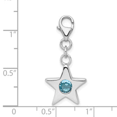 Sterling Silver Rhodium-plated March CZ Birthstone Star Charm