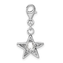 Sterling Silver Rhodium-plated April CZ Birthstone Star Charm