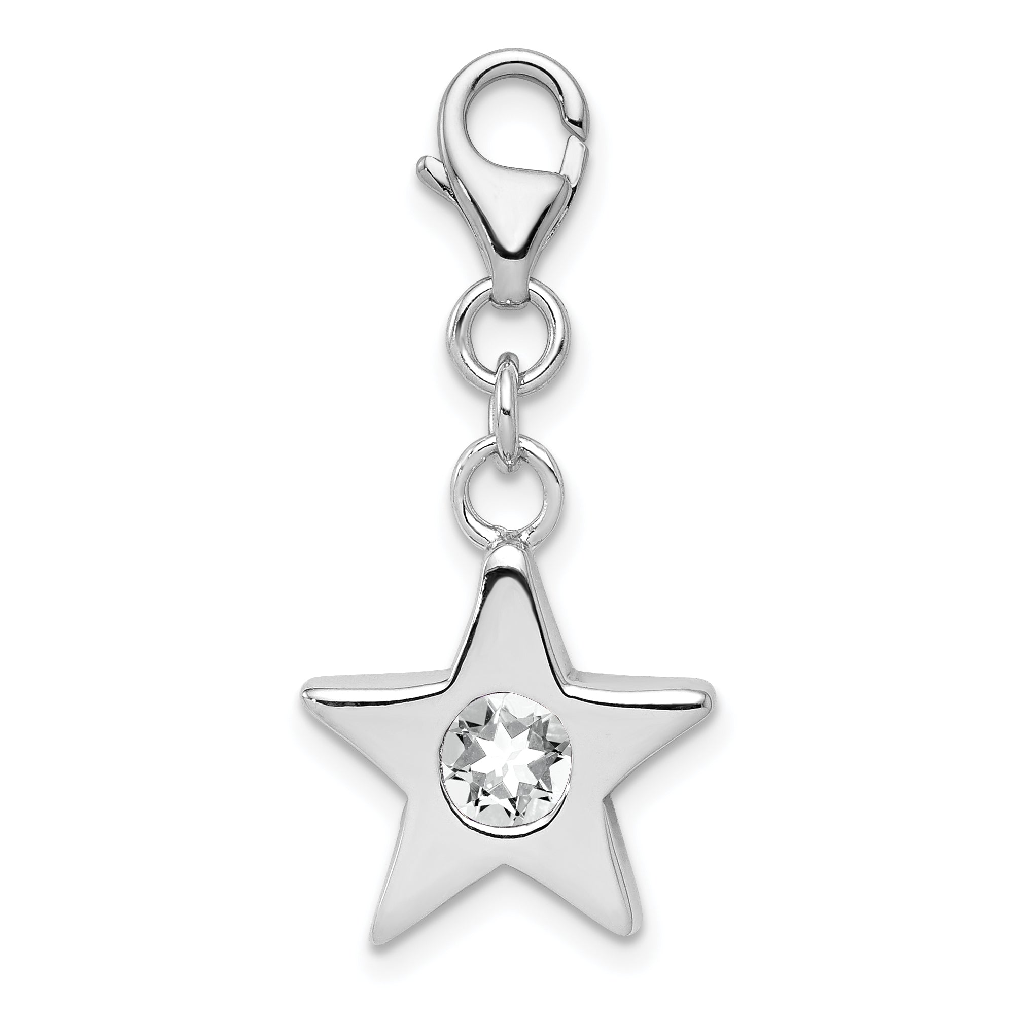 Sterling Silver Rhodium-plated April CZ Birthstone Star Charm
