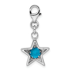 Sterling Silver Rhodium-plated December CZ Birthstone Star Charm