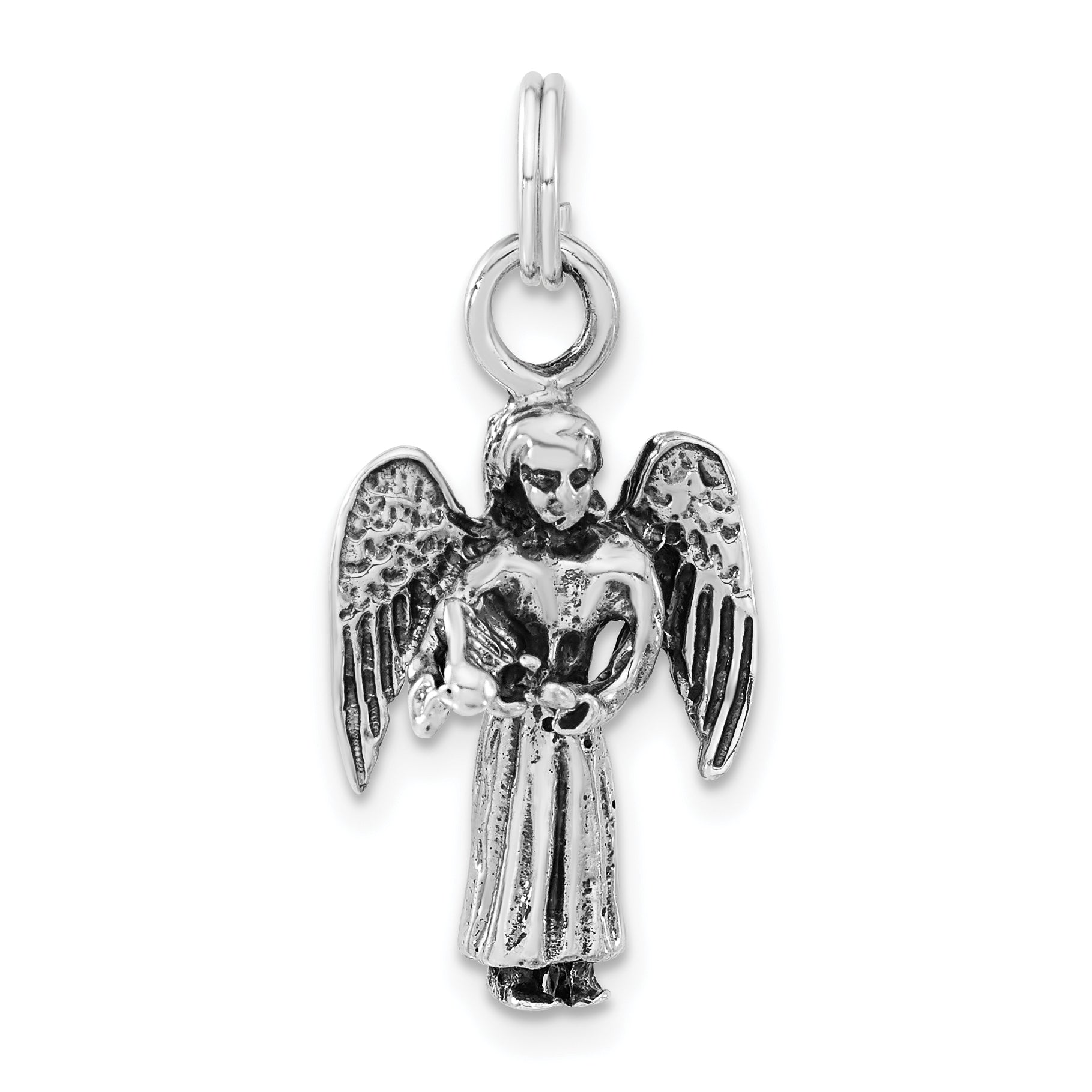 Sterling Silver 3-D Polished & Antiqued Angel Charm