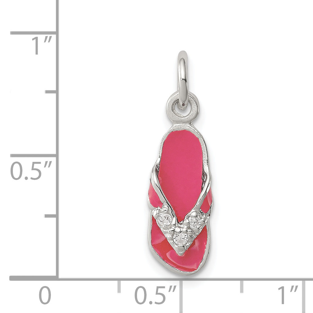 Sophia Jewelers Sterling Silver Pink Enamel Flip Flop Charm with CZ Stones