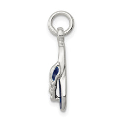 Sterling Silver 925 Flip Flop Charm with CZ and Blue Enamel