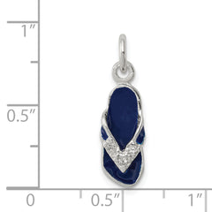 Sterling Silver 925 Flip Flop Charm with CZ and Blue Enamel