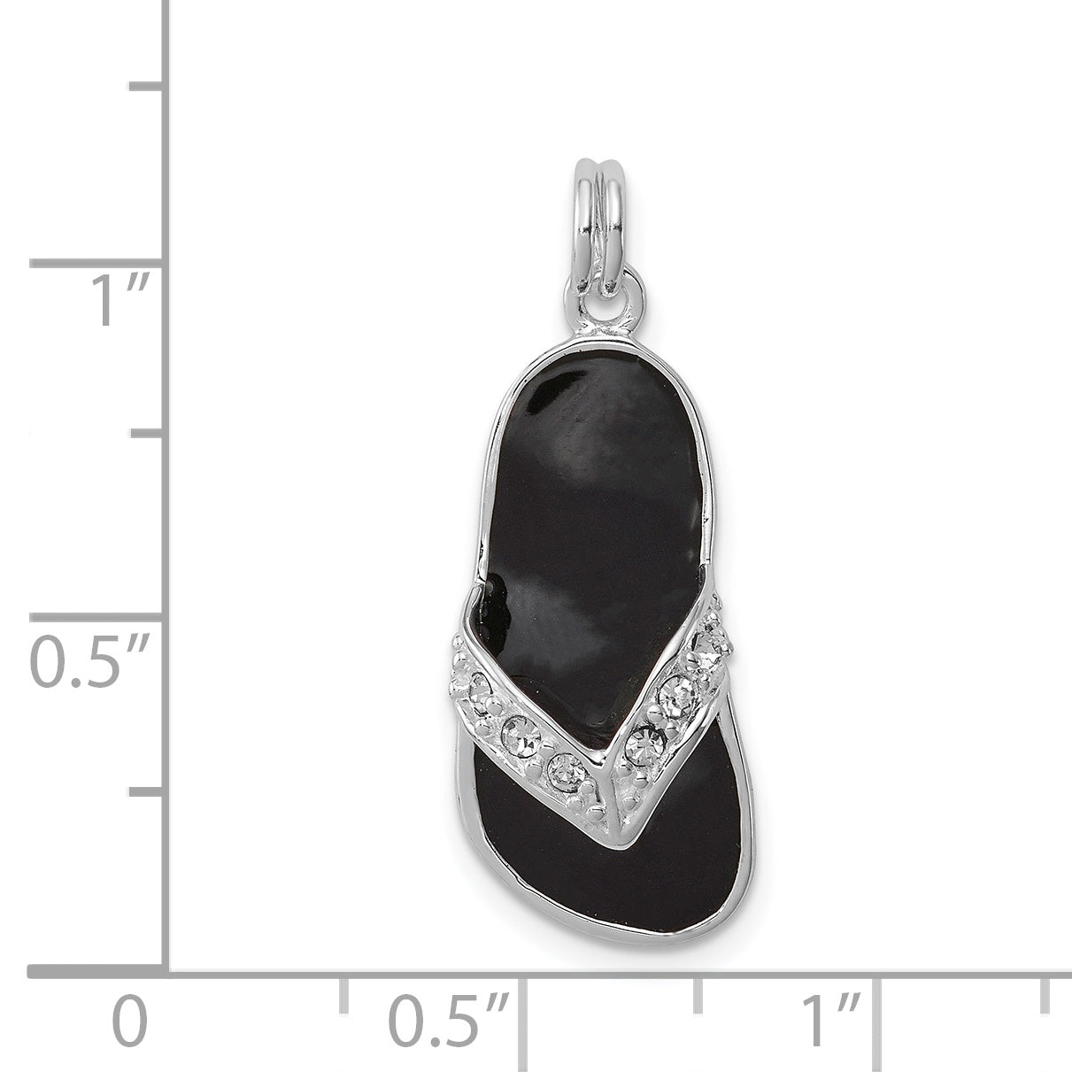 Sterling Silver Black Enamel CZ Flip Flop Charm with Polished Finish