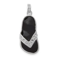 Sterling Silver Black Enameled CZ Flip Flop Charm