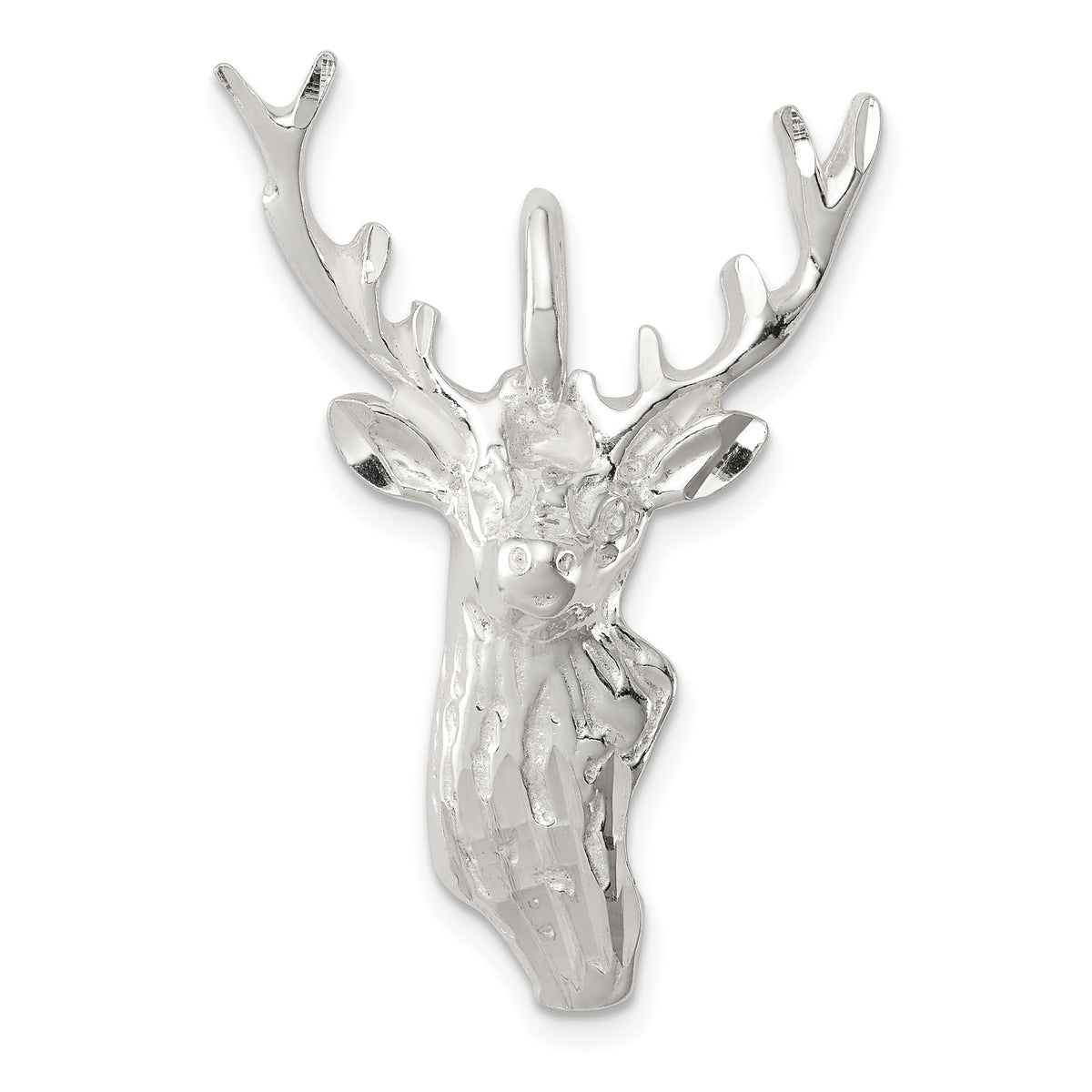 Sterling Silver Diamond Cut Deer Head Pendant