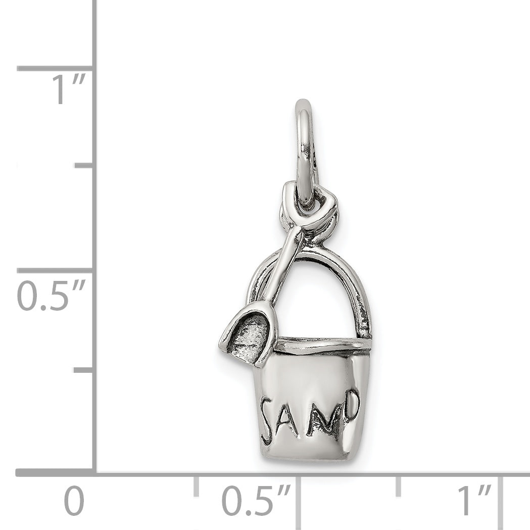 Sterling Silver Antiqued Sand Bucket and Shovel Charm