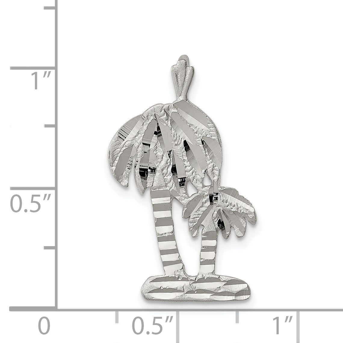 Sterling Silver 925 Palm Tree Pendant with Diamond Cut Polished Finish